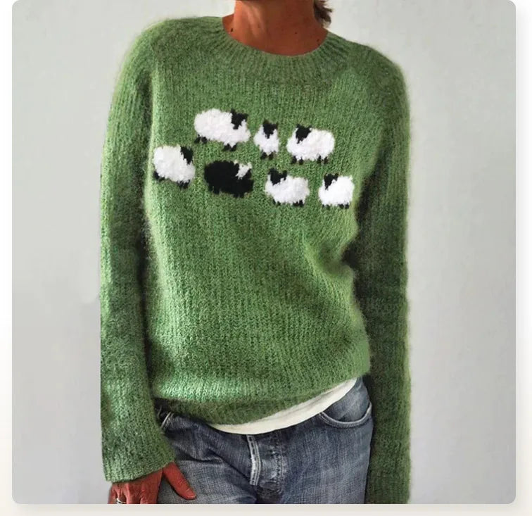 Agnelle™ - Pull tricoté en laine à motif mouton