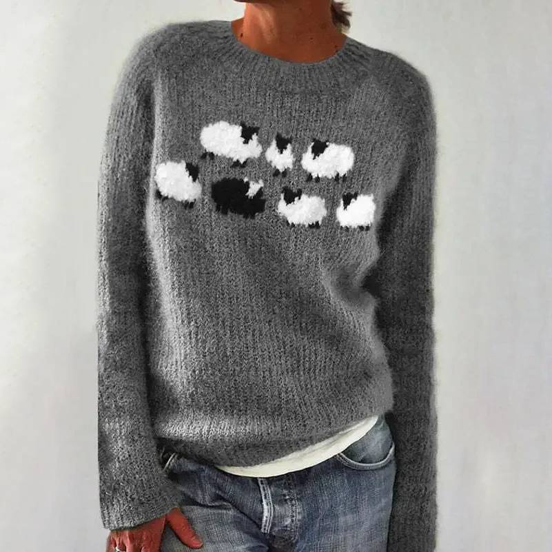 Agnelle™ - Pull tricoté en laine à motif mouton